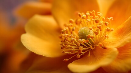 Close up macro view of a vibrant yellow flower s intricate center