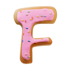 3D illustration of Rose Glazed Donut Font Concept.  Bakery sweet alphabet.Delicious Letter F. Supports PNG files with transparent backgrounds.