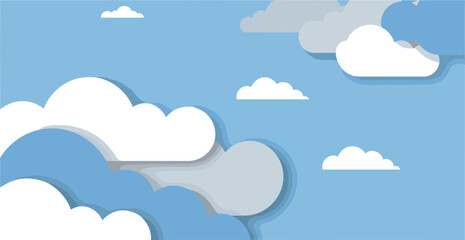Abstract depiction of clouds in a light-blue sky with paper-cut, layered effect. Colorful sky with layered clouds, showcasing an abstract design.