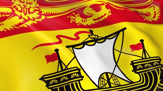 Photo realistic slow motion 4KHD flag of the New Brunswick Province waving in the wind.  Seamless loop animation with highly detailed fabric texture in 4K resolution.