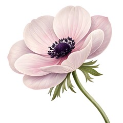 Elegant Light Pink Anemone Flower Illustration on White Background