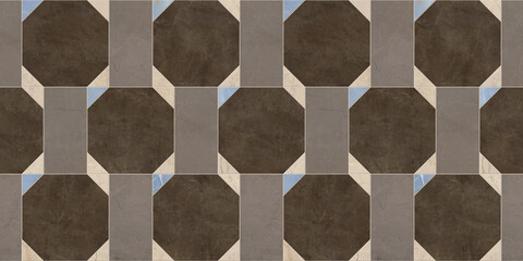 Modern seamless geometric pattern with natural textures: marble, wood, stone, cement, terrazzo. Ideal for interior design, wallpaper, packaging, textiles, tiles, and parquet flooring.	