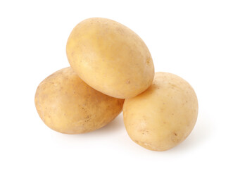 Three fresh raw potatoes isolated on white