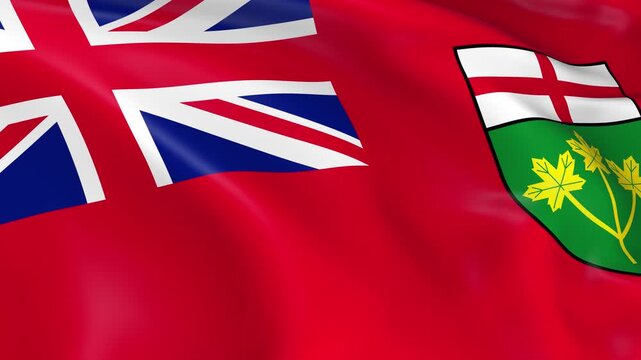 Photo realistic slow motion 4KHD flag of the Ontario Province waving in the wind.  Seamless loop animation with highly detailed fabric texture in 4K resolution.
