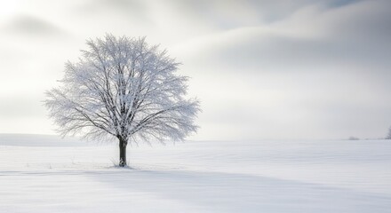 Fototapeta premium 3d icon of a solitary tree covered in snow stands in a serene winter landscape transparent background
