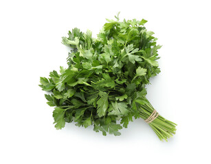 Bunch of fresh parsley isolated on white, top view