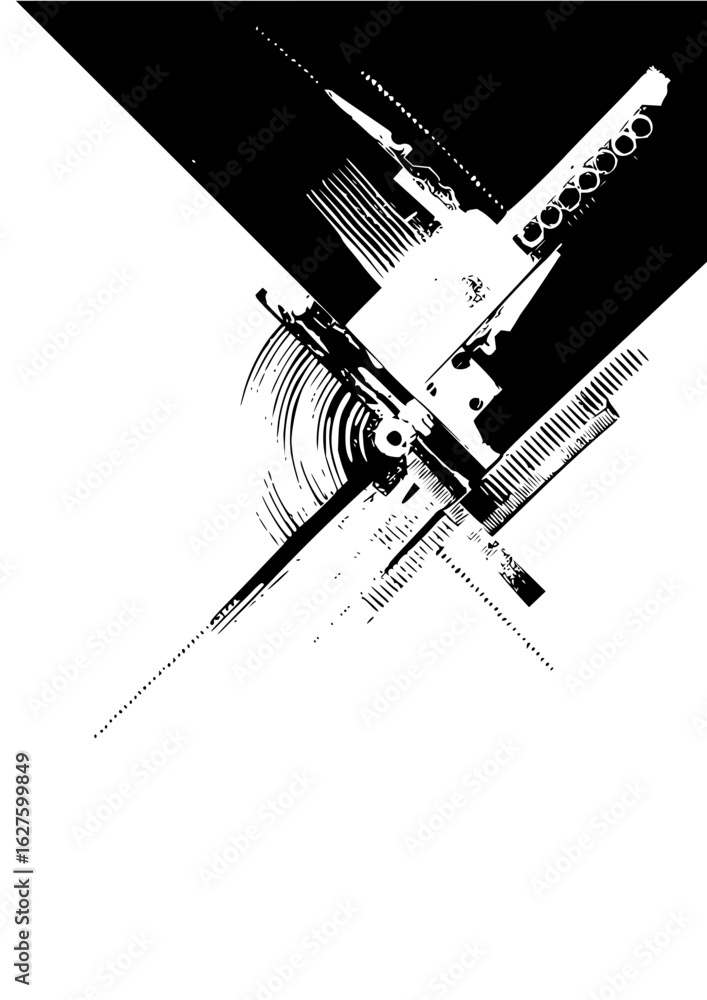 Aufkleber abstract black and white composition featuring geometric shapes and textured elements in dynamic arr