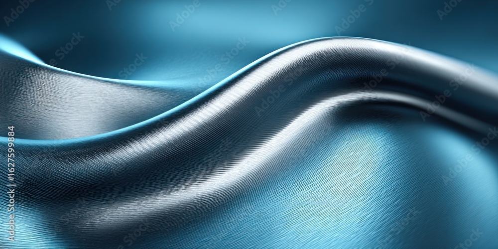 Poster smooth blue metallic surface with textured waves and soft light reflections abstract background flui