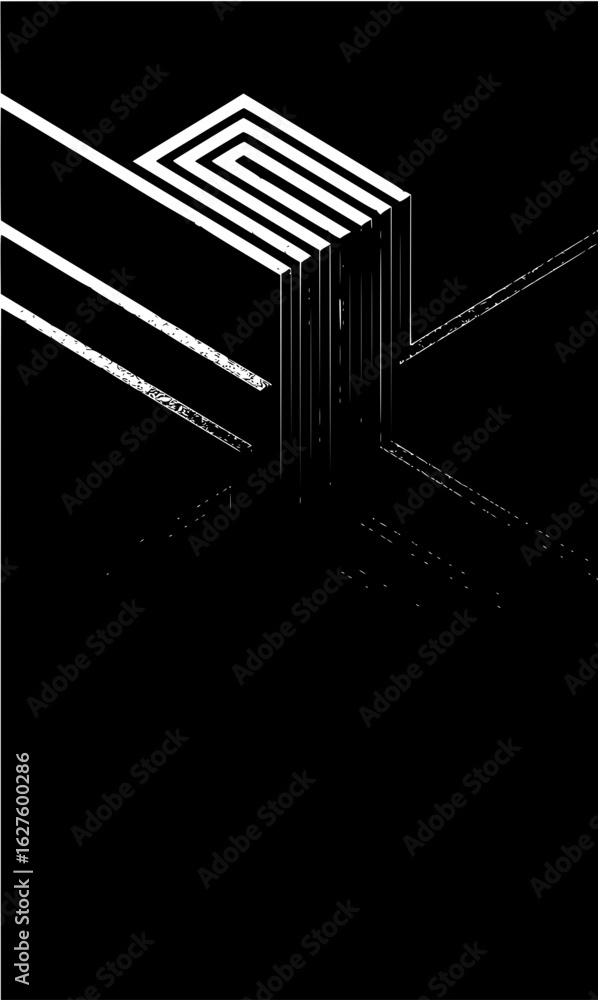Poster abstract black and white design featuring geometric shapes and lines in a minimalist composition sty
