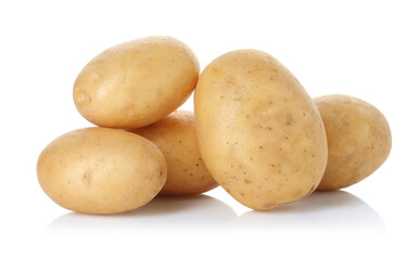 Many fresh raw potatoes isolated on white