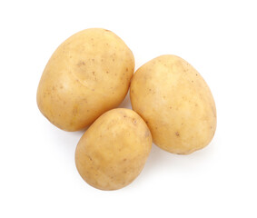 Fresh raw potatoes isolated on white, top view