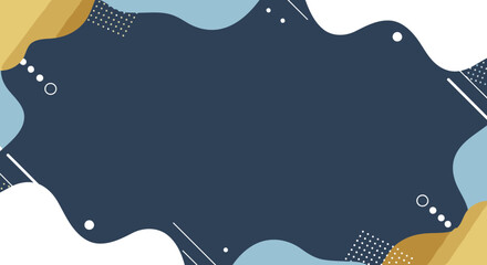 Abstract background design with fluid shapes in shades of blue, gold, and dark navy. Modern, geometric shapes with soft color transitions, ideal for use in branding or advertising.