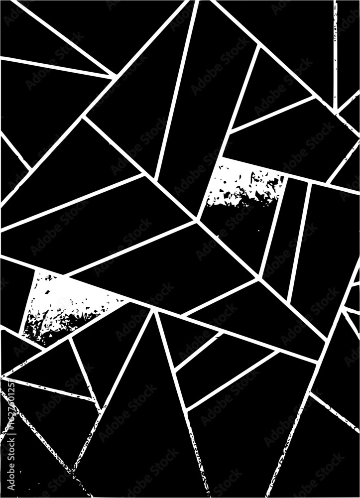 Poster geometric arrangement of black and white shapes with intersecting lines creating a modern design