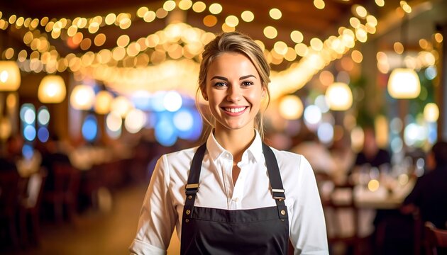Restaurant employee smiling