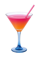 Vibrant Gradient Cocktail in Martini Glass with Pink Straw, Refreshing Beverage for Celebrations and Parties