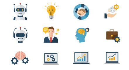 Creative business icons: ai, innovation, finance, and technology integration