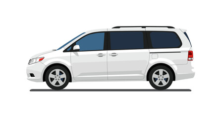 Modern white minivan side view on white background