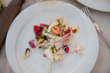Seafood Salad, Fresh Shrimp, Squid and Vegetable Platter