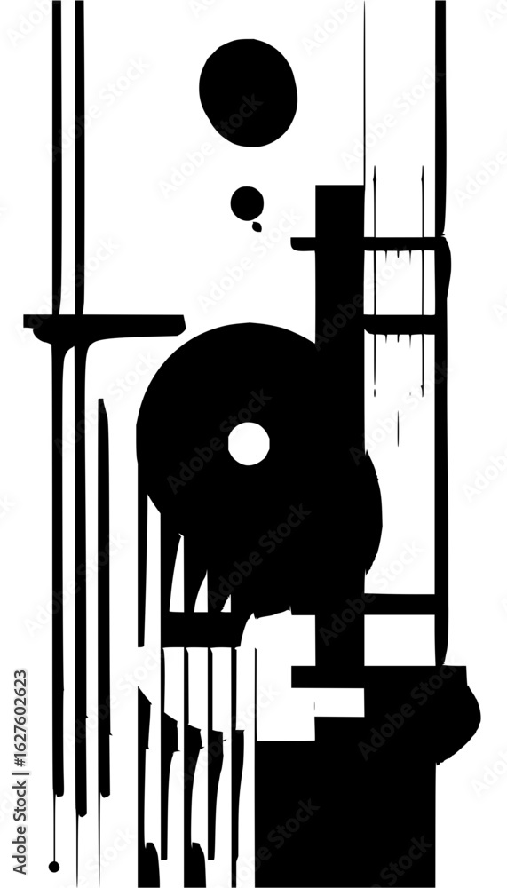 Poster abstract black and white composition featuring circles lines and geometric shapes in a modern style