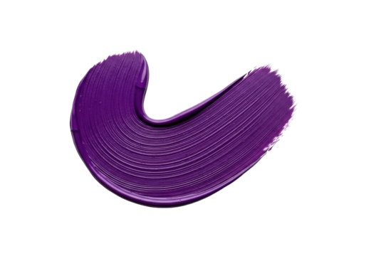 A vibrant dark purple paint brush stroke with rich, detailed texture and a fluid, curved abstract shape, isolated against a pristine transparent background. Concept for artistic design elements