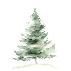 A simple, cute, and adorable watercolor Christmas tree on a white background, with light green and gray colors