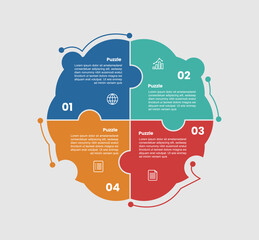 puzzle jigsaw shape base infographic diagram with circular cycle on circle with piechart quadrant with 4 step for slide presentation