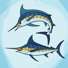 Two marlin fish swimming together in the ocean