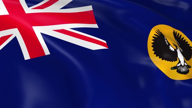 Photo realistic slow motion 4KHD flag of the South Australia State waving in the wind.  Seamless loop animation with highly detailed fabric texture in 4K resolution.