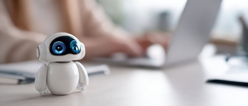 The charming robot companion enhancing the modern workspace environment.