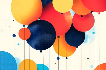 Flat-style illustration showing vibrant grouped party balloons.