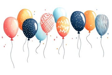 A cheerful bunch of sketchy balloons with whimsical string details.