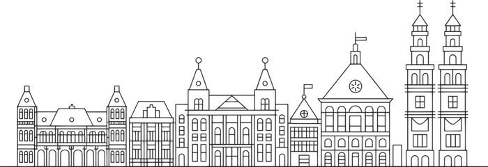 Obraz premium Antwerp Skyline Silhouette Vector Illustration Outline Cityscape Belgium Urban Landmark