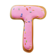 3D illustration of Rose Glazed Donut Font Concept.  Bakery sweet alphabet.Delicious Letter T. Supports PNG files with transparent backgrounds.