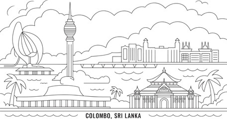 Fototapeta premium Colombo, Sri Lanka Skyline Linear Style with Lotus Tower, Gangaramaya Temple and City Buildings