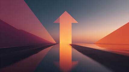 Glowing Upward Arrow on Reflective Surface - Growth Progress and Success Direction Concept