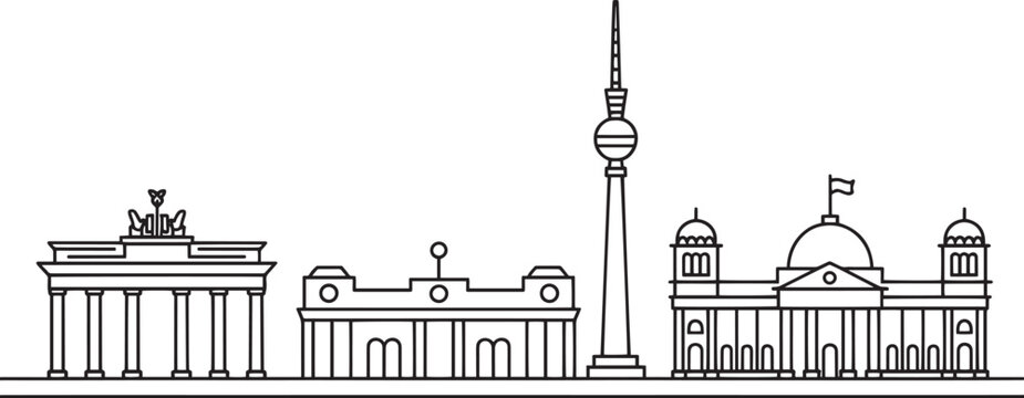 Detailed Berlin Germany Skyline Silhouette Vector Illustration with City Buildings Outline