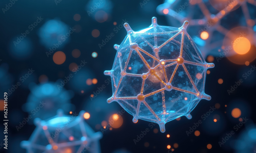 Aufkleber 3d render of microscopic structure with glowing particles