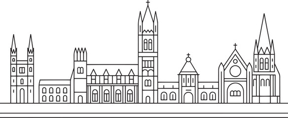 Fototapeta premium Detailed Line Art Skyline of Ottawa, Canada Depicting Iconic Buildings and Landmarks in Outline Style