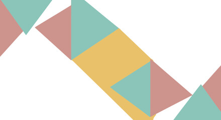 Obraz premium Abstract geometric pattern with overlapping triangles in pastel colors. Modern, minimalist design with soft yellow, teal, and rose tones.