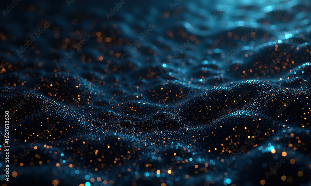 Aufkleber abstract shimmering particle waves with teal and gold sparkles