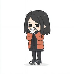 Fototapeta premium cartoon woman sick tissue cold flu illness anime manga character