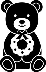 Christmas Little Teddy Bear silhouette isolated.
Cute Holiday Festive teddy bear holding a Christmas wreath silhouette.
Transparent background. 