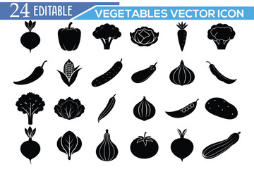 fruits and vegetables vector icon set