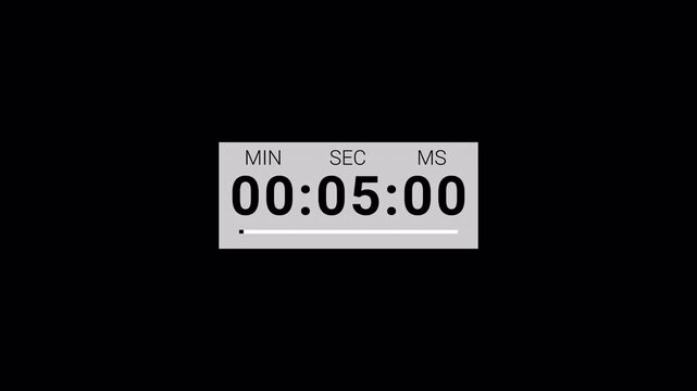 one Minute Digital Countdown Timer with minute, seconds, milliseconds from 0 to 60 seconds on transparent background, one minute countup video with alpha  channel.