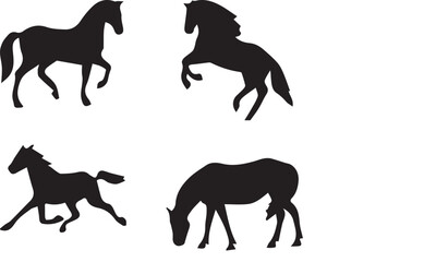 Silhouette Horse Collection – Vector Black Horse Illustrations on White Background