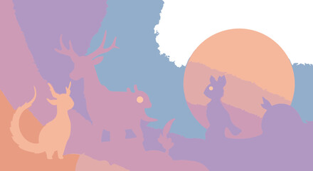 Silhouette animals in pastel colors with a soft, gradient background.