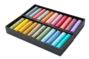 Naklejka premium Box of colorful pastel chalks isolated on transparent background for art design