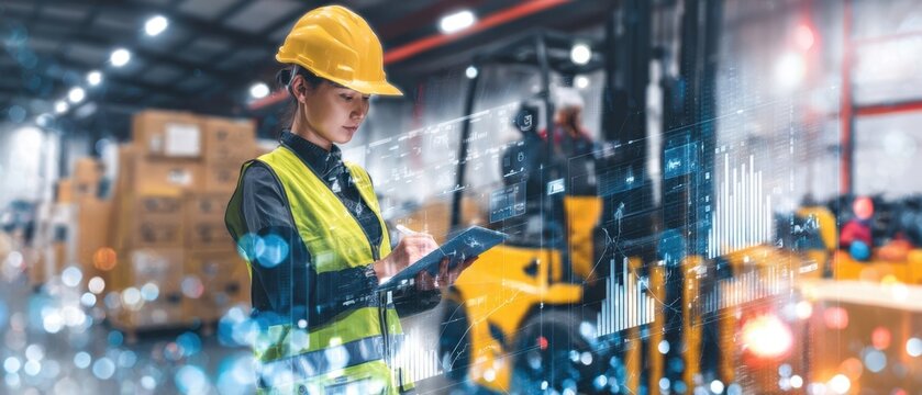 The professional worker analyzing data in a modern warehouse environment.