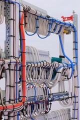 View from the back of the electrical panel. Connection of electronic modules using copper...