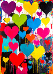 Grunge abstract background with colorful hearts